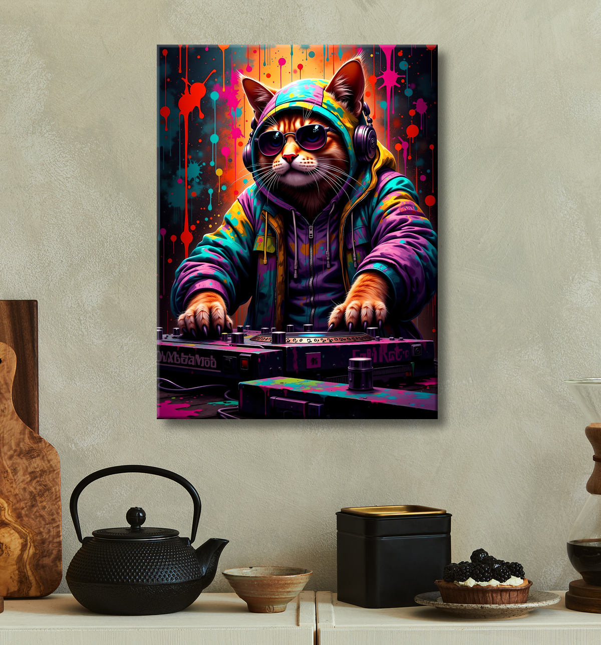 Tableau chat graffiti - Art mural urbain pop et artistique avec decor