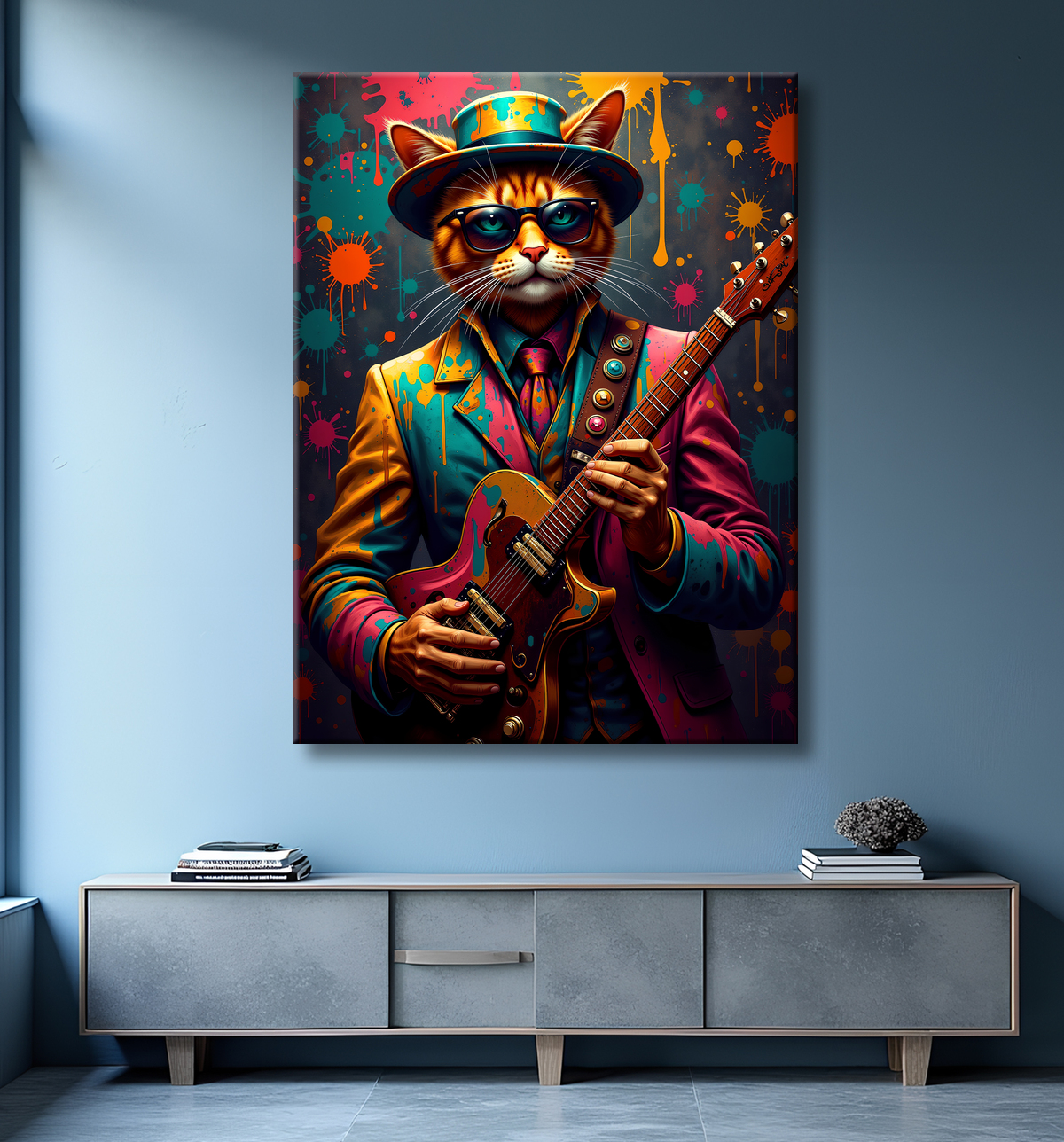 Tableau chat graffiti - Art mural urbain pop et artistique avec decor