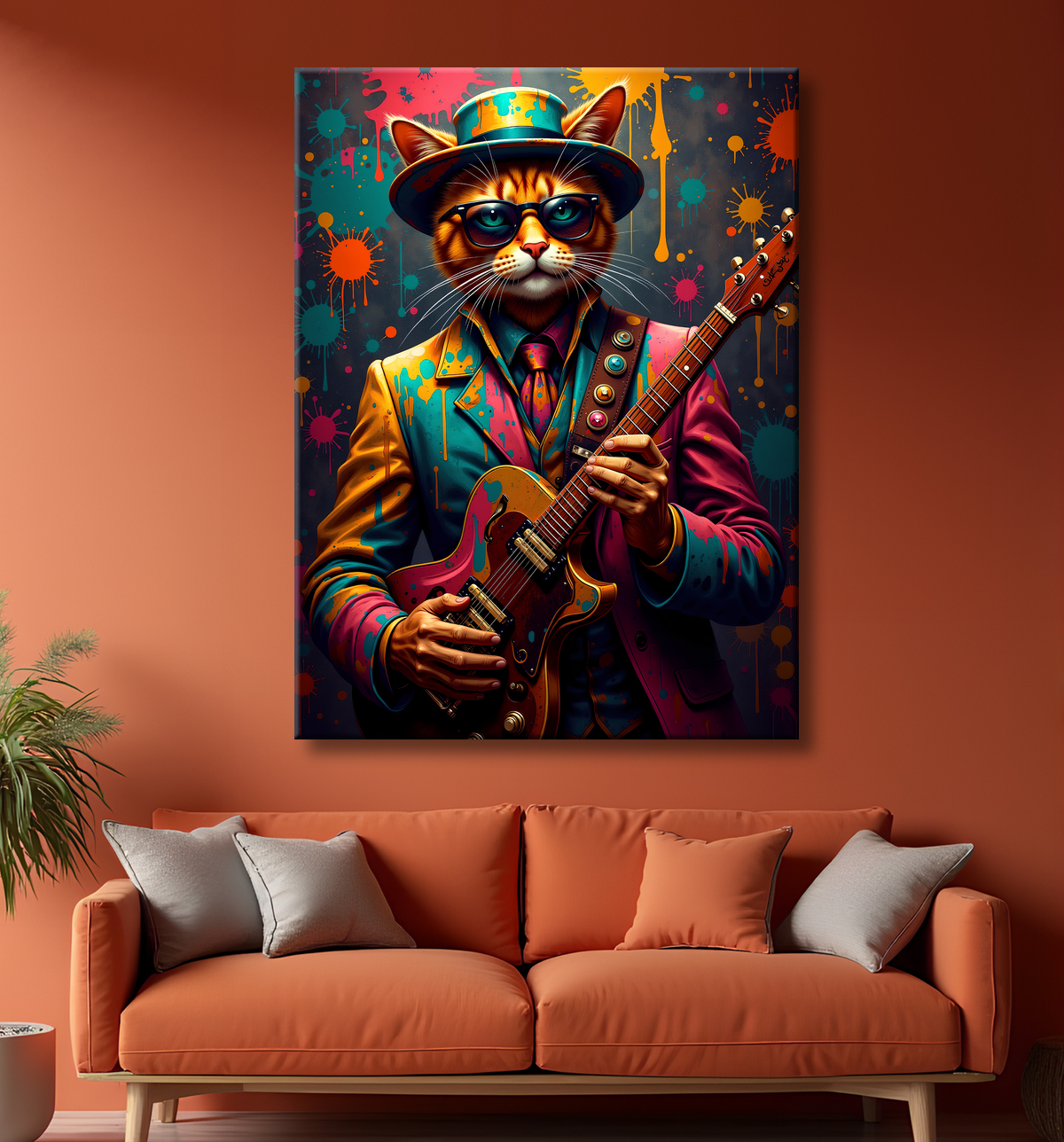 Tableau chat graffiti - Art mural urbain pop et artistique avec decor
