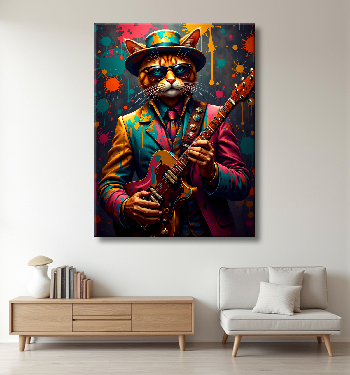 Tableau chat graffiti - Art mural urbain pop et artistique avec decor