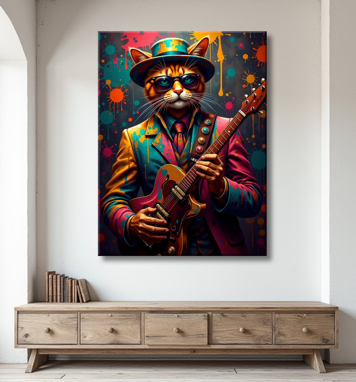 Tableau chat graffiti - Art mural urbain pop et artistique avec decor
