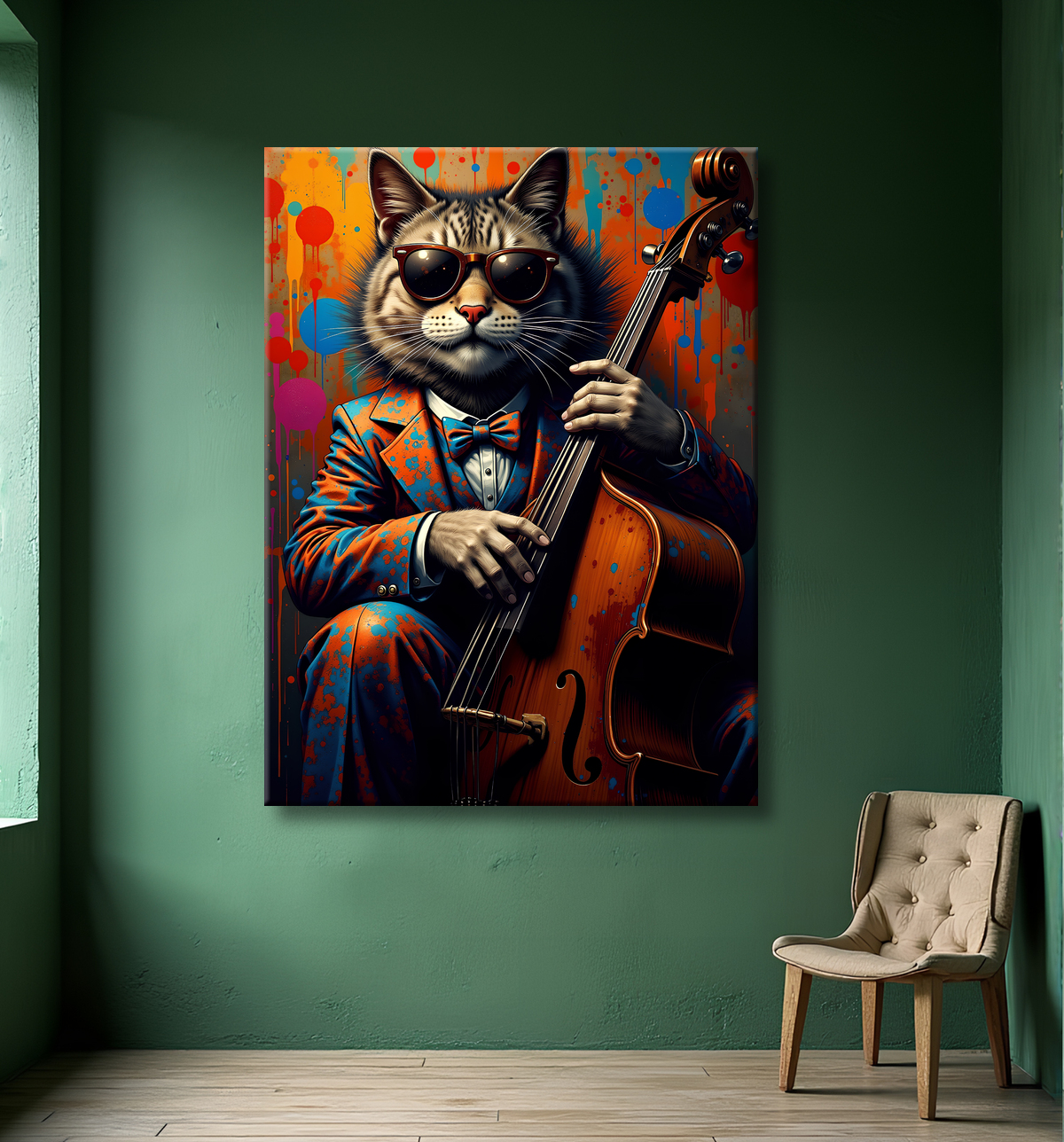 Tableau chat graffiti - Art mural urbain pop et artistique avec decor