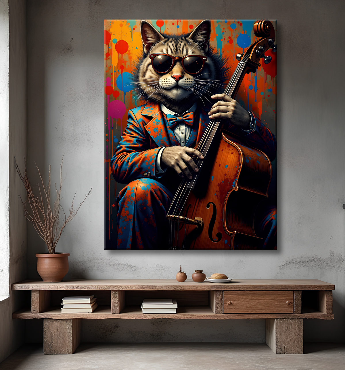 Tableau chat graffiti - Art mural urbain pop et artistique avec decor