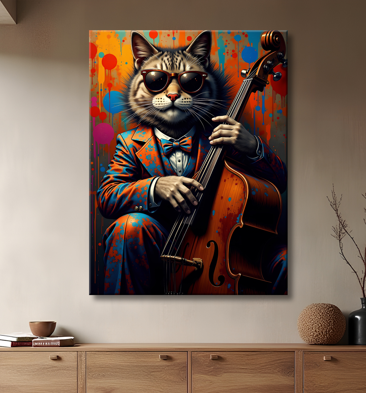 Tableau chat graffiti - Art mural urbain pop et artistique avec decor