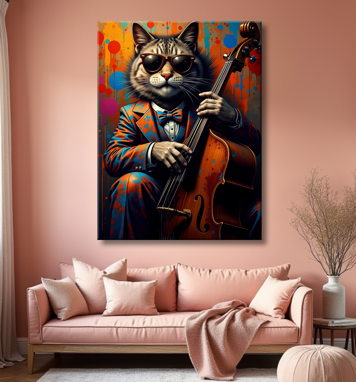 Tableau chat graffiti - Art mural urbain pop et artistique avec decor