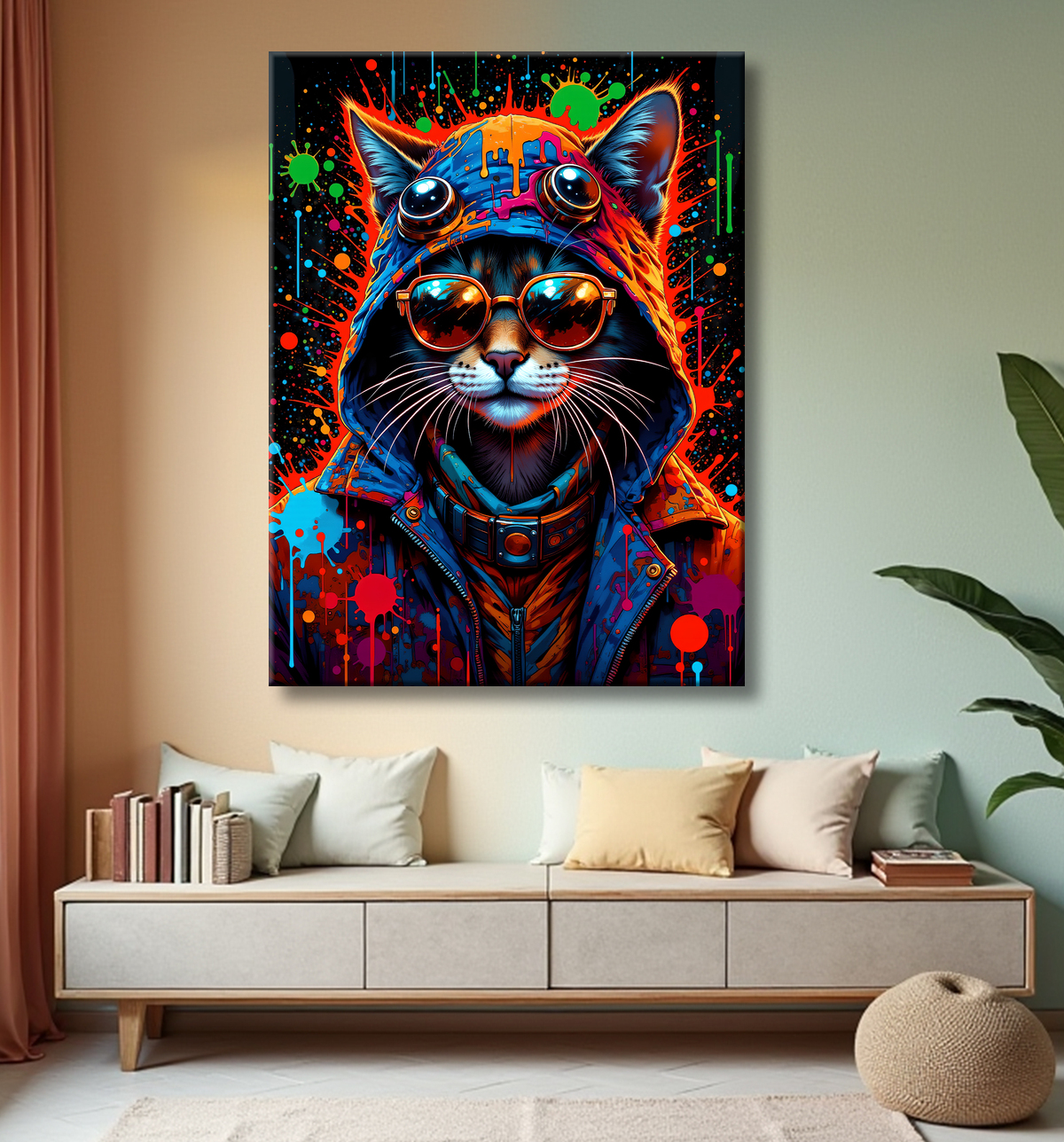 Tableau chat graffiti - Art mural urbain pop et artistique avec decor