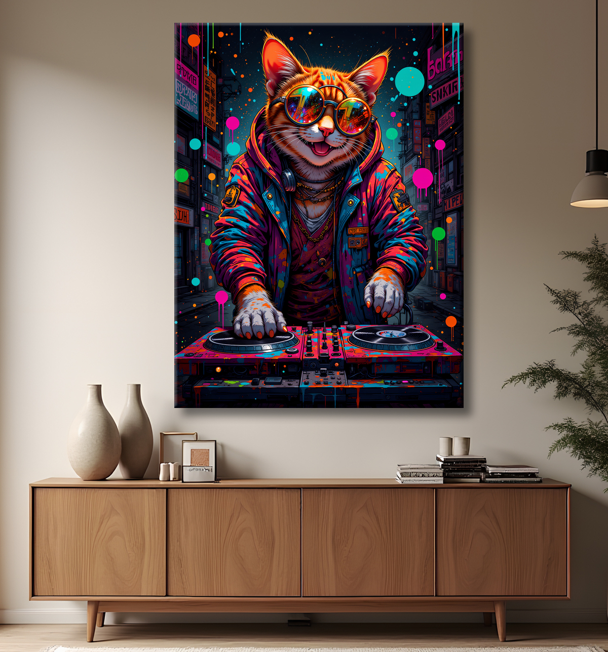 Tableau chat graffiti - Art mural urbain pop et artistique avec decor