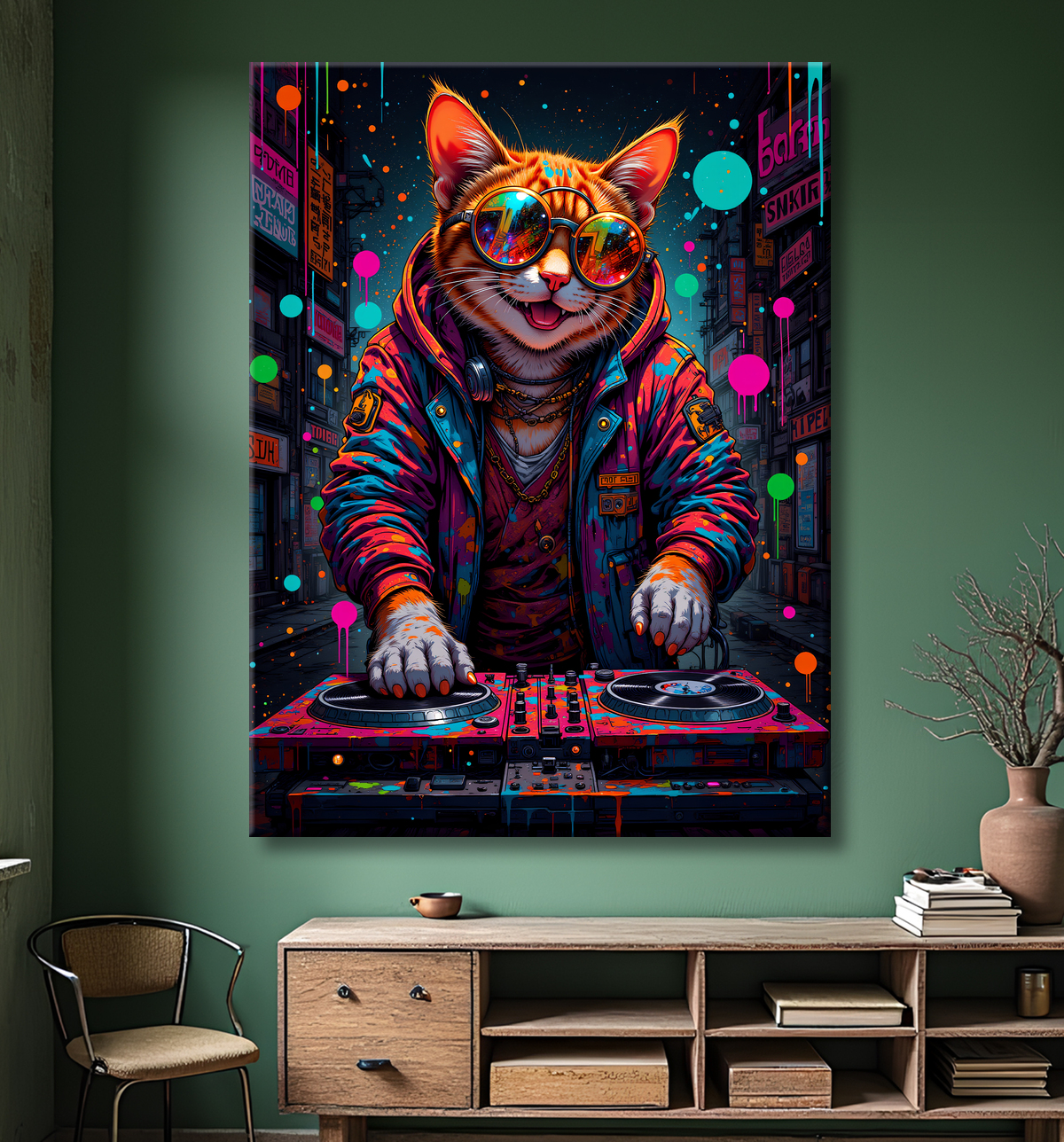 Tableau chat graffiti - Art mural urbain pop et artistique avec decor