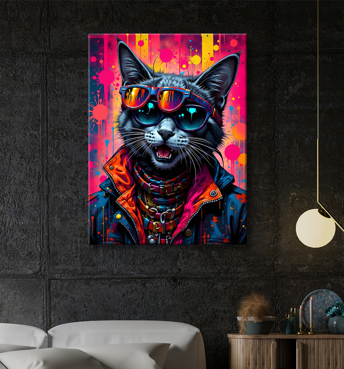 Tableau chat graffiti - Art mural urbain pop et artistique avec decor