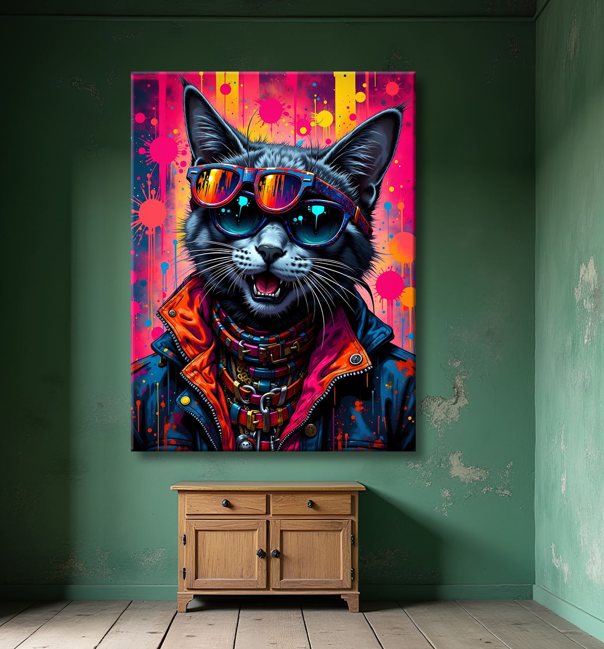 Tableau chat graffiti - Art mural urbain pop et artistique avec decor