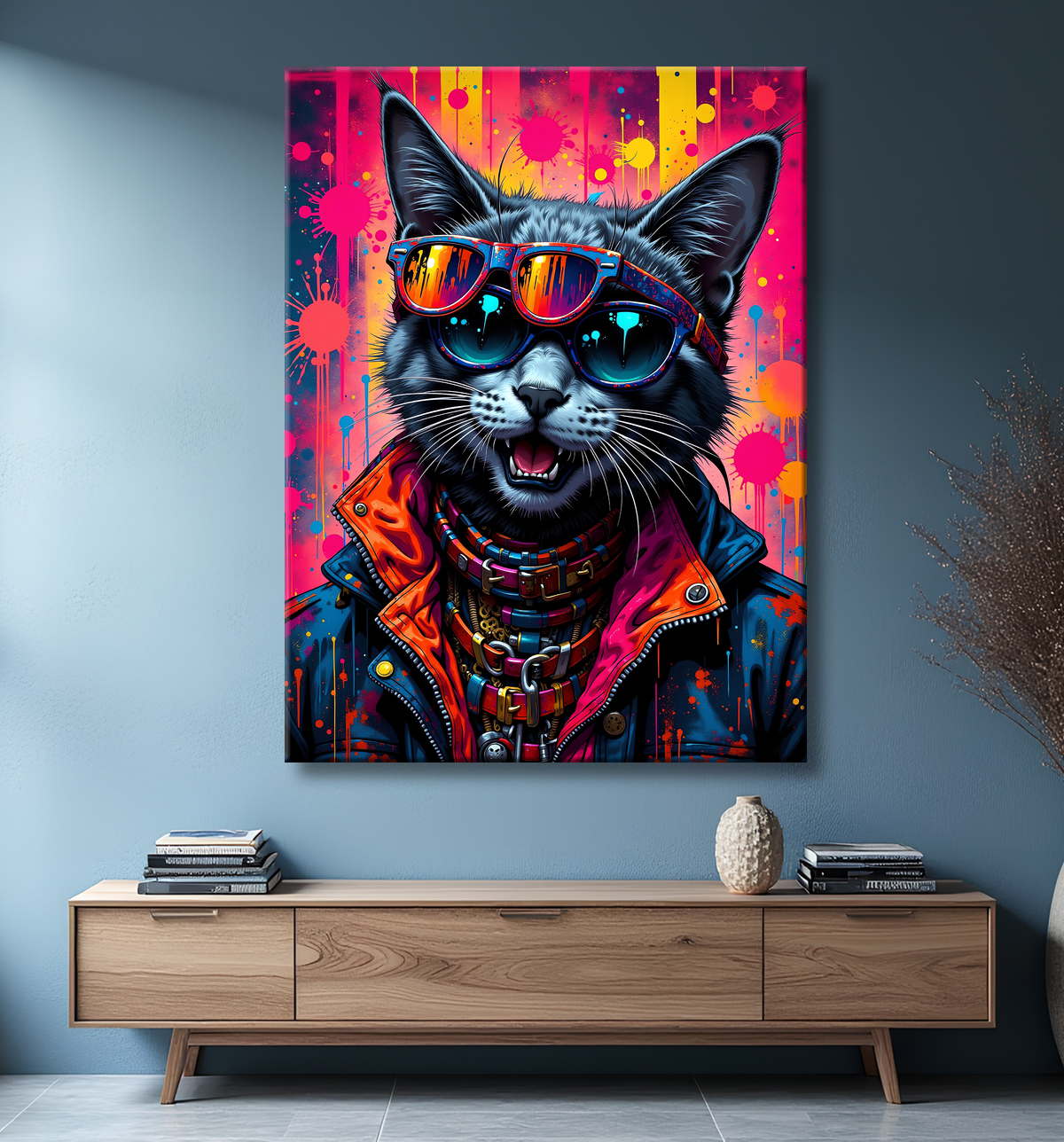Tableau chat graffiti - Art mural urbain pop et artistique avec decor