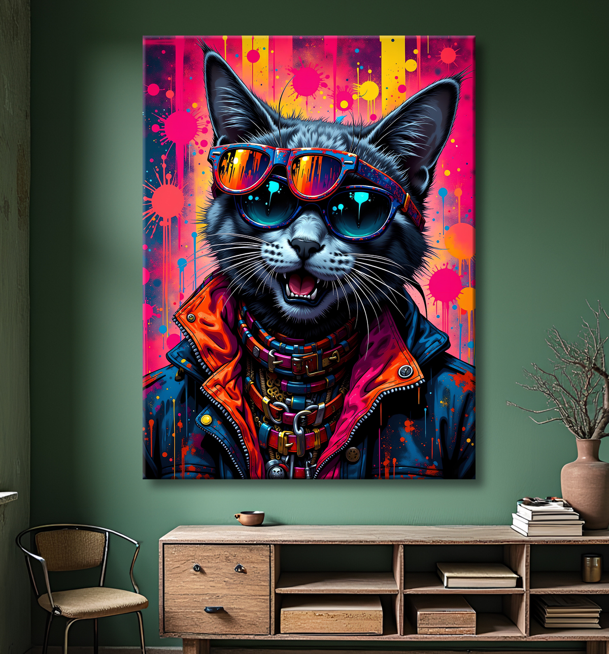 Tableau chat graffiti - Art mural urbain pop et artistique avec decor
