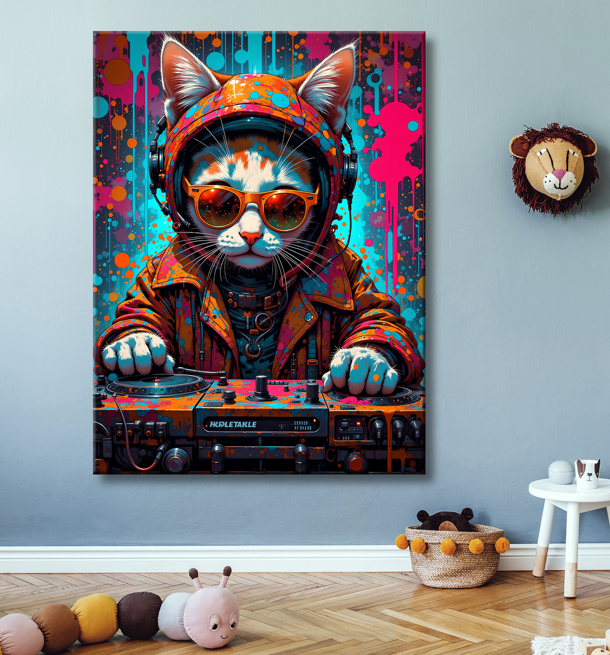 Tableau chat graffiti - Art mural urbain pop et artistique avec decor