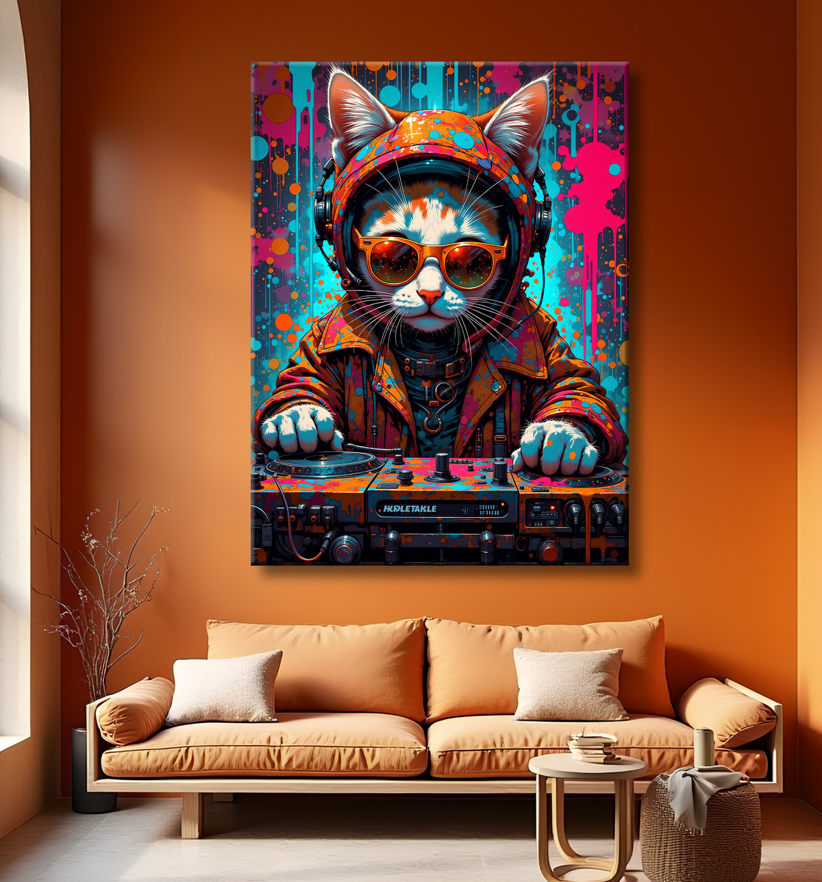 Tableau chat graffiti - Art mural urbain pop et artistique avec decor