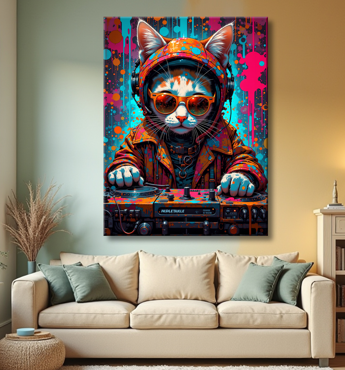 Tableau chat graffiti - Art mural urbain pop et artistique avec decor