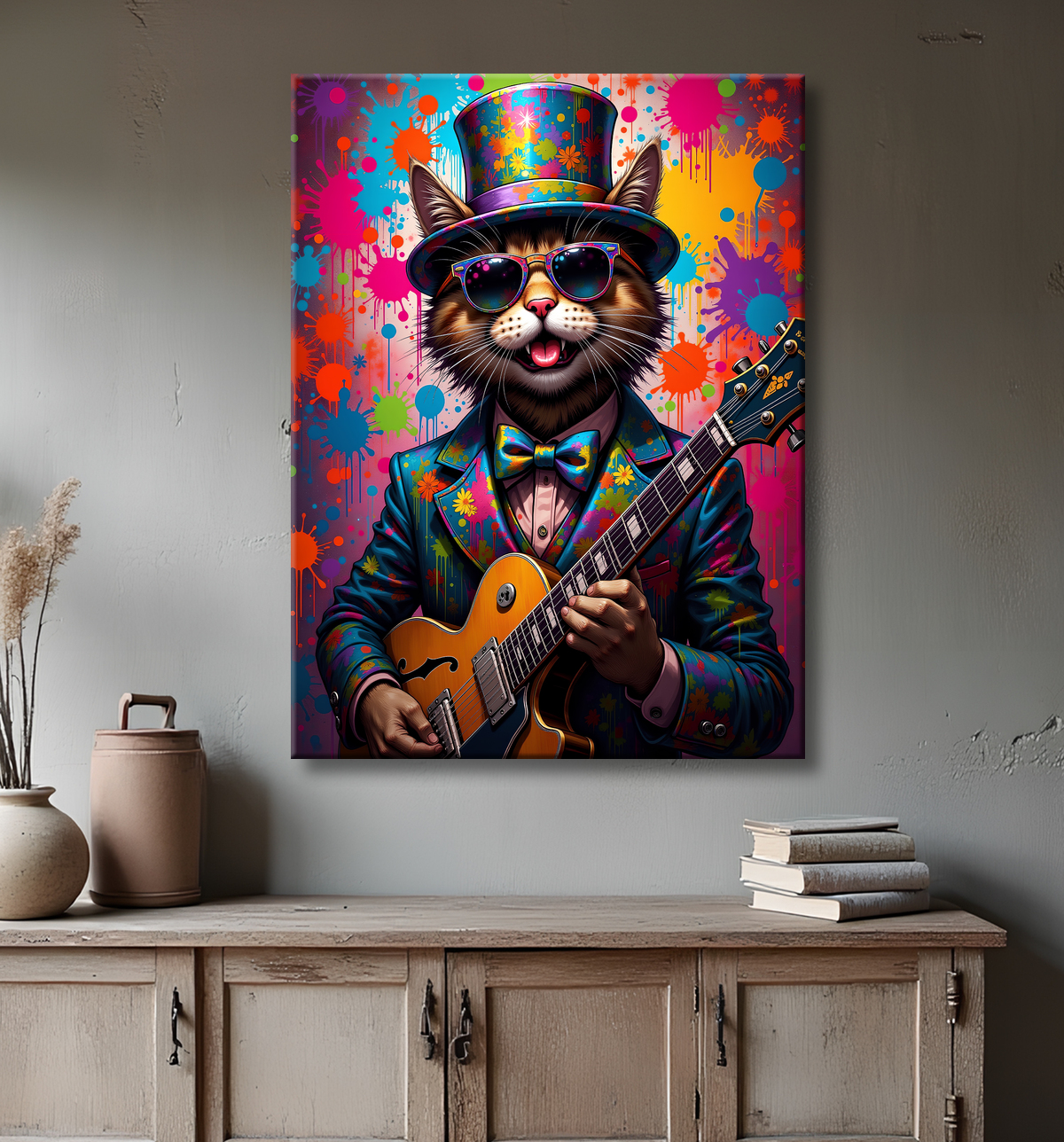 Tableau chat graffiti - Art mural urbain pop et artistique avec decor