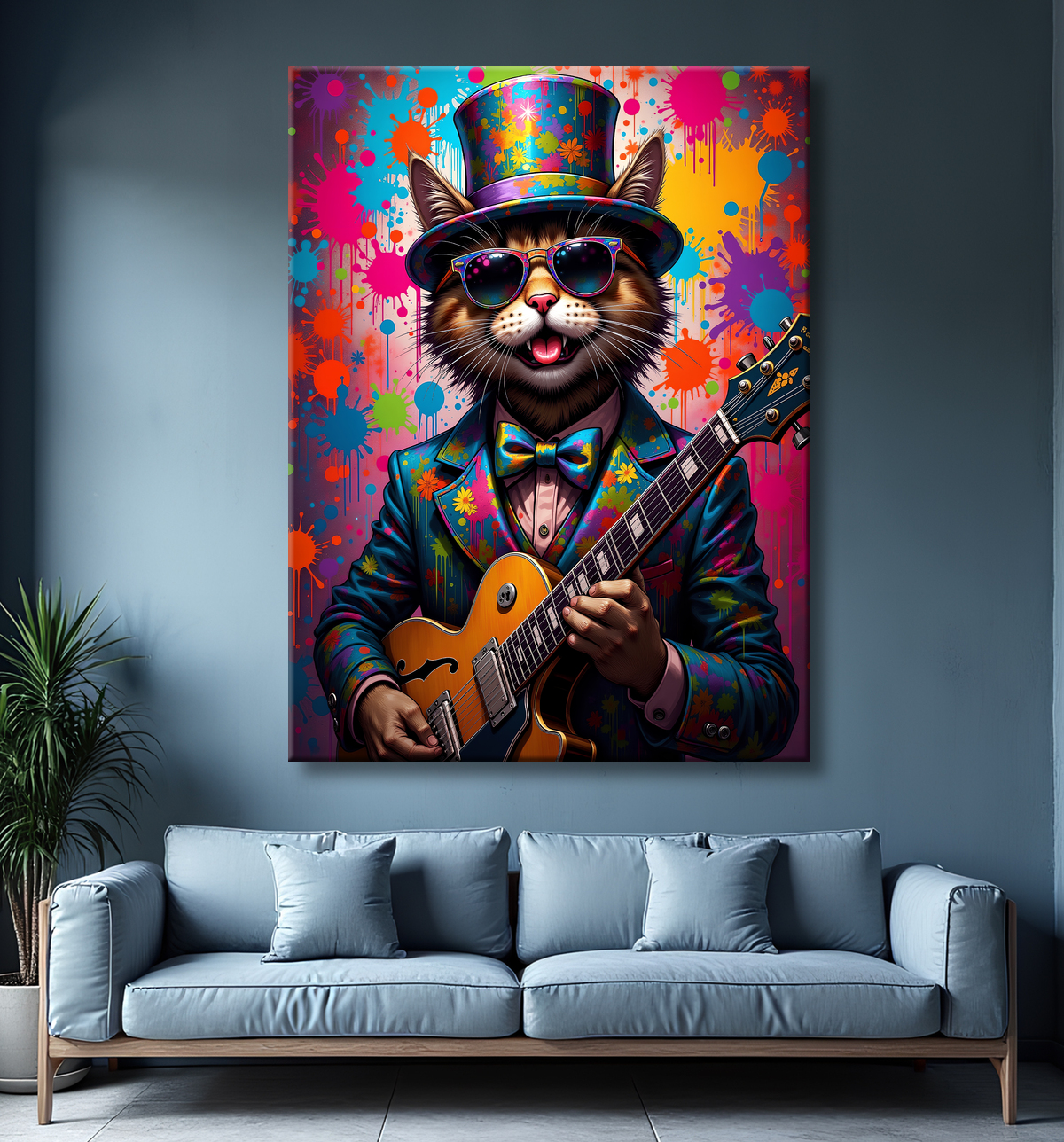 Tableau chat graffiti - Art mural urbain pop et artistique avec decor