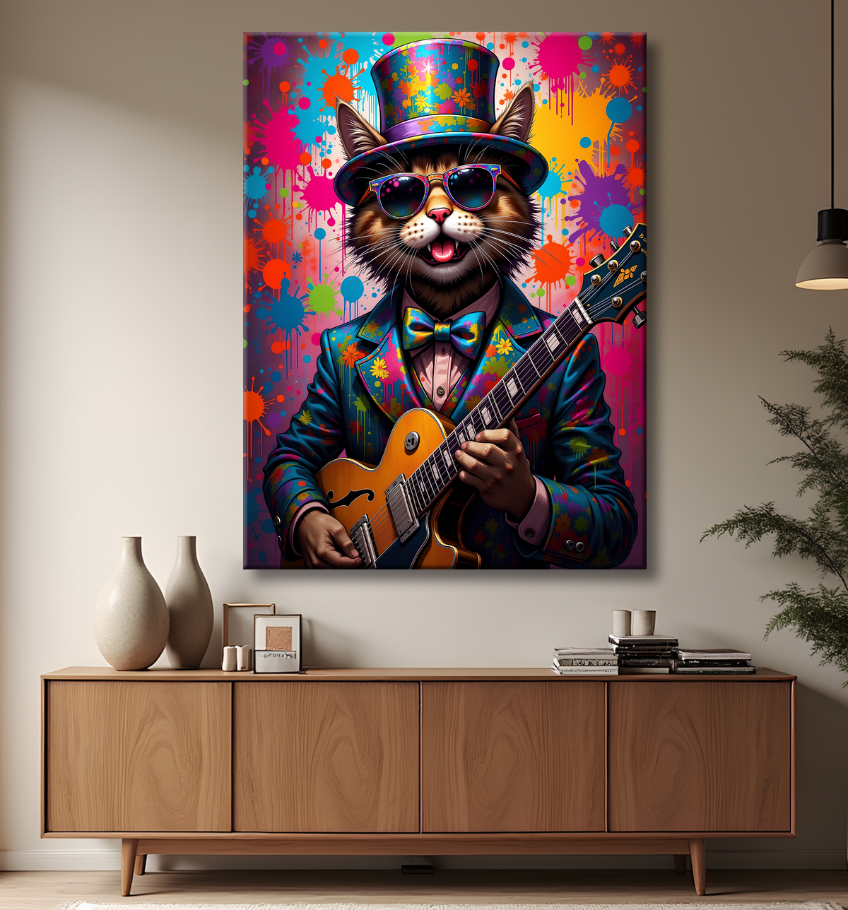 Tableau chat graffiti - Art mural urbain pop et artistique avec decor
