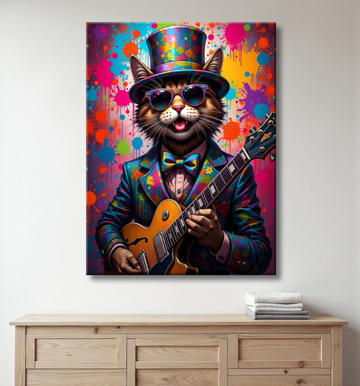Tableau chat graffiti - Art mural urbain pop et artistique avec decor