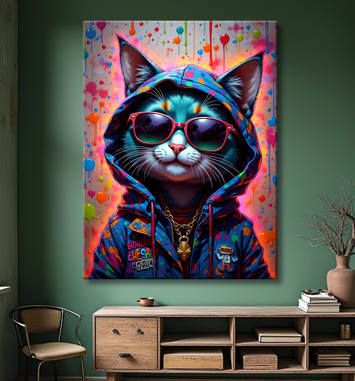 Tableau chat graffiti - Art mural urbain pop et artistique avec decor
