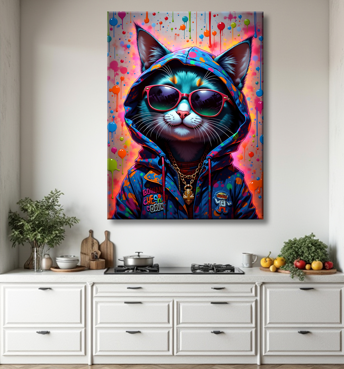 Tableau chat graffiti - Art mural urbain pop et artistique avec decor