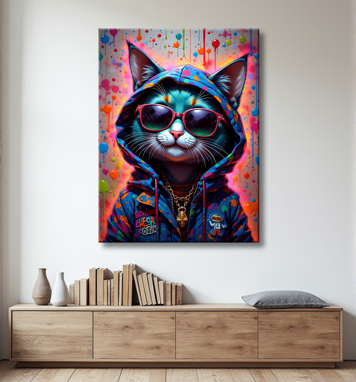 Tableau chat graffiti - Art mural urbain pop et artistique avec decor
