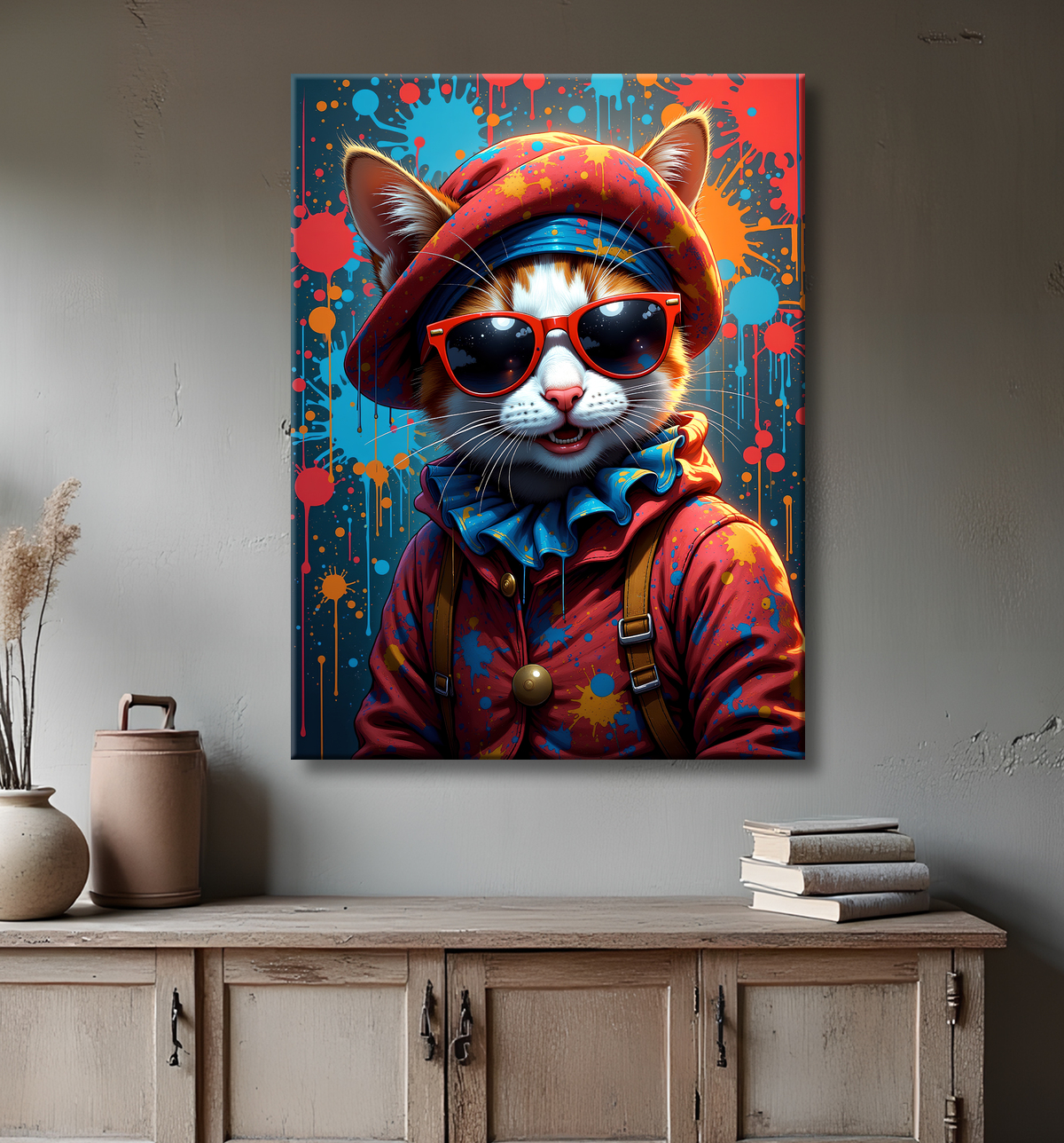 Tableau chat graffiti - Art mural urbain pop et artistique avec decor