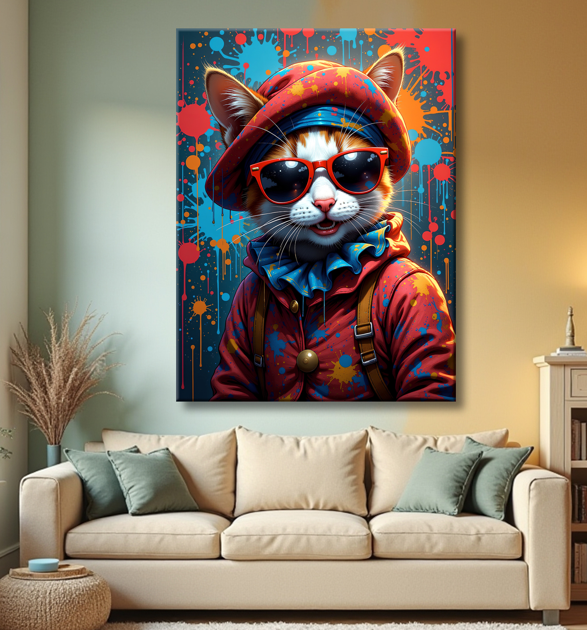 Tableau chat graffiti - Art mural urbain pop et artistique avec decor