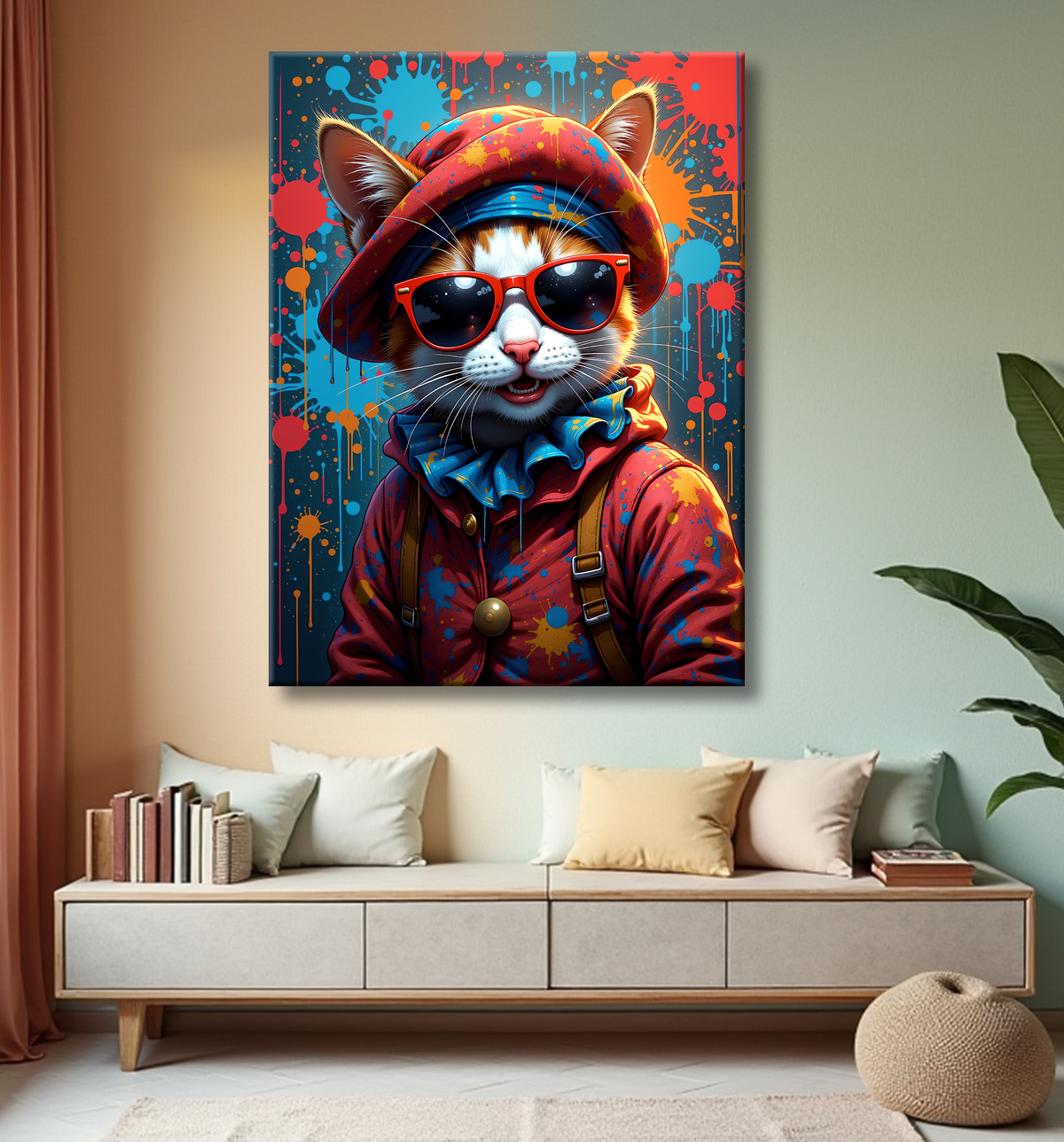 Tableau chat graffiti - Art mural urbain pop et artistique avec decor