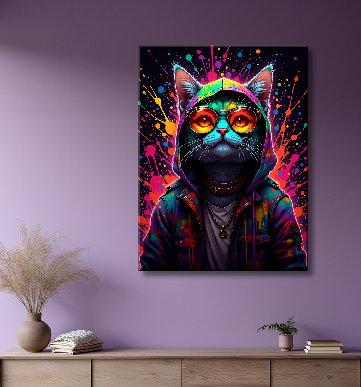 Tableau chat graffiti - Art mural urbain pop et artistique avec decor