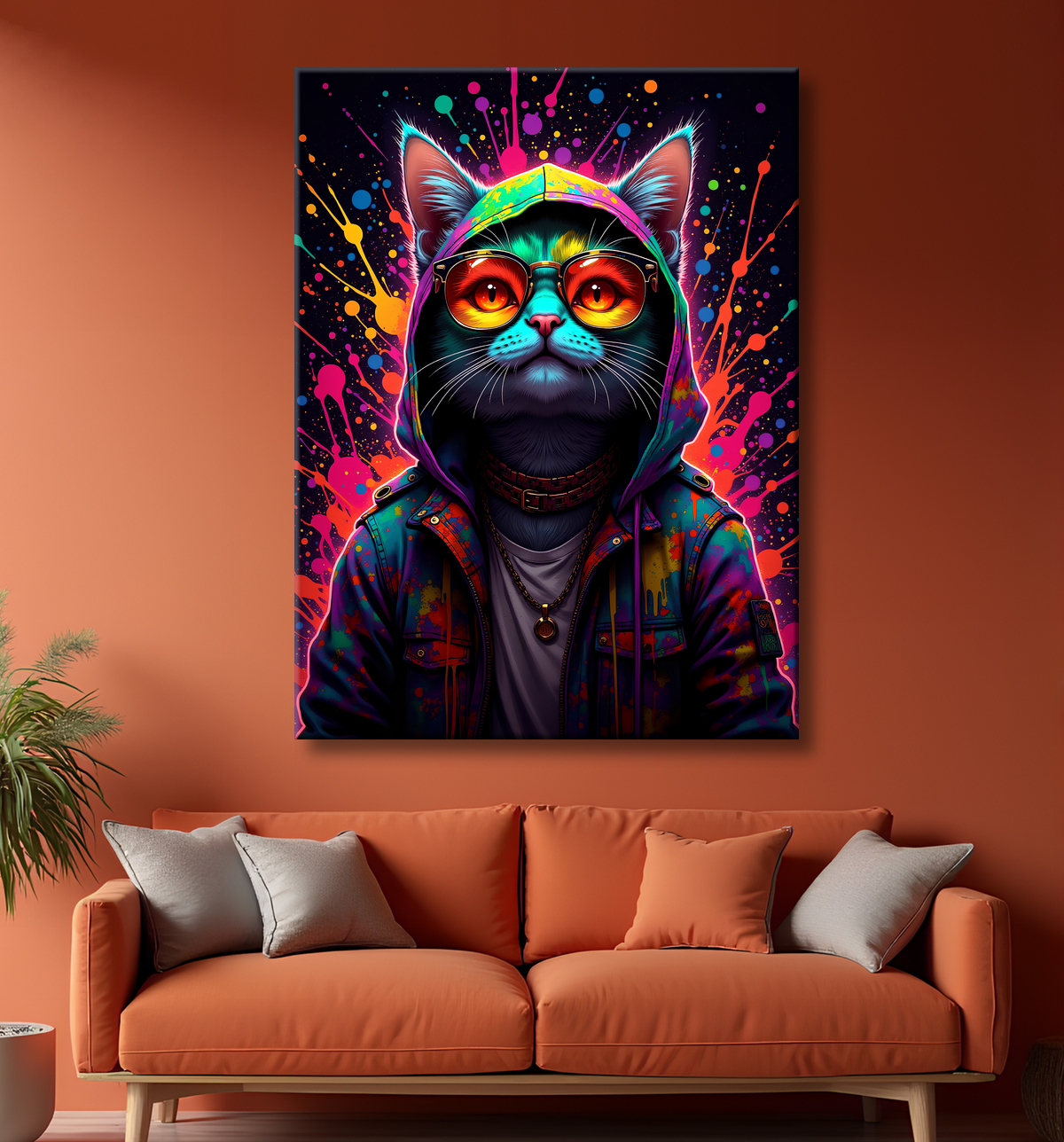 Tableau chat graffiti - Art mural urbain pop et artistique avec decor