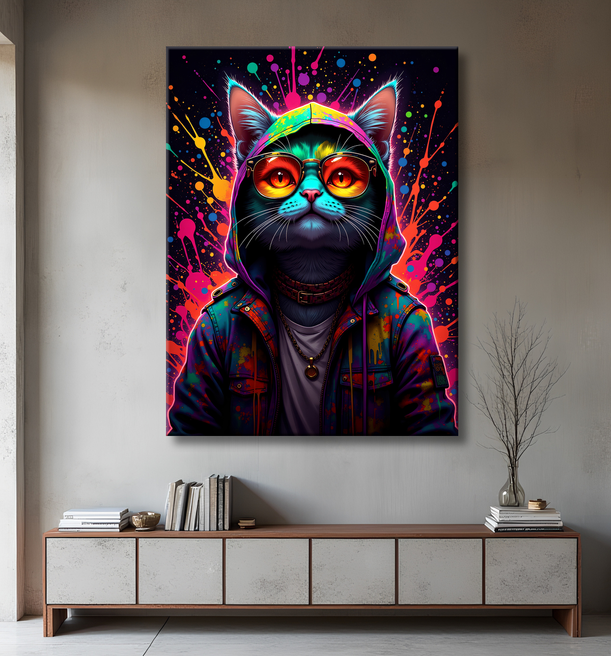 Tableau chat graffiti - Art mural urbain pop et artistique avec decor