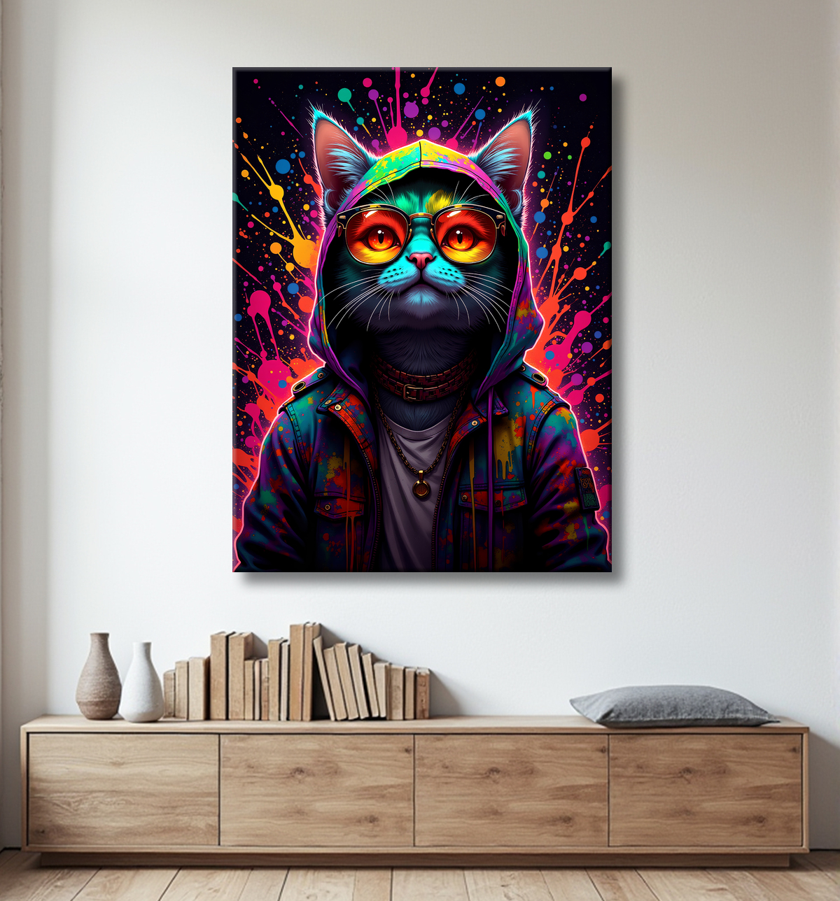 Tableau chat graffiti - Art mural urbain pop et artistique avec decor