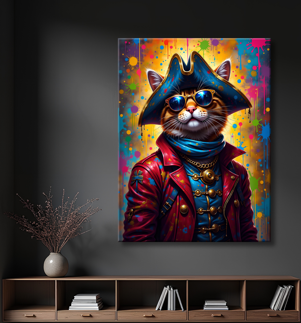 Tableau chat graffiti - Art mural urbain pop et artistique avec decor