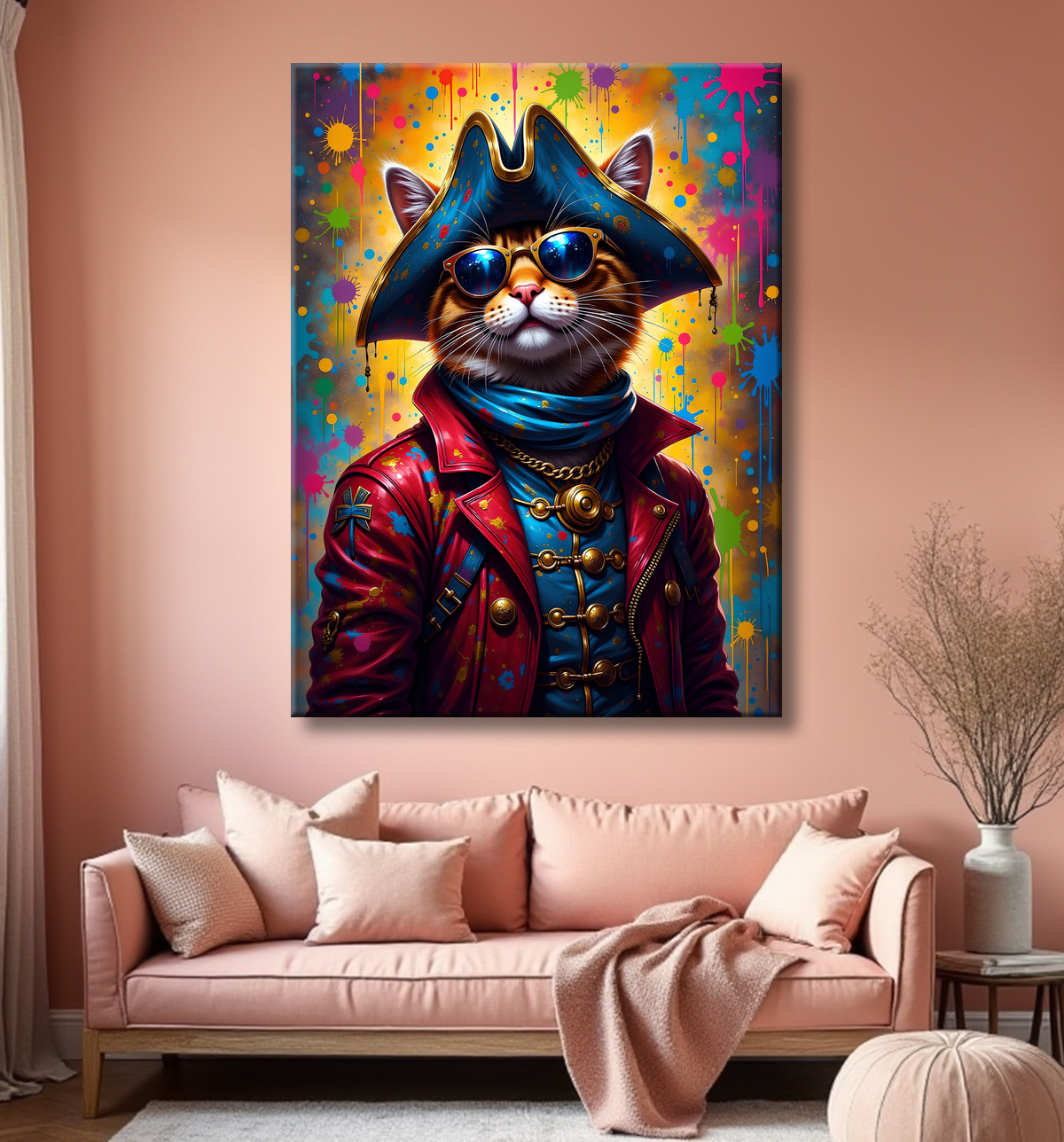 Tableau chat graffiti - Art mural urbain pop et artistique avec decor