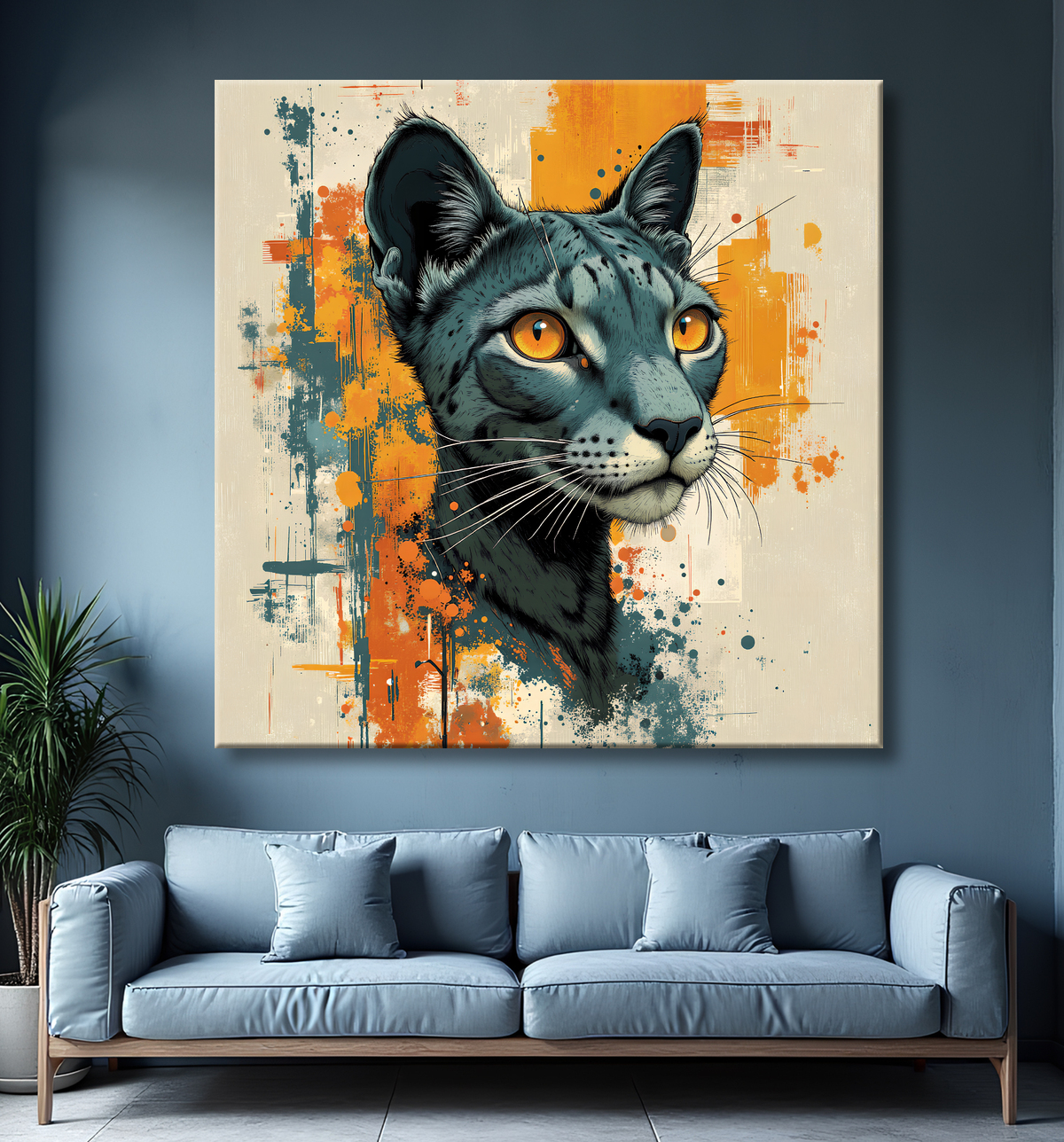 Tableau de chat style peinture moderne avec decor