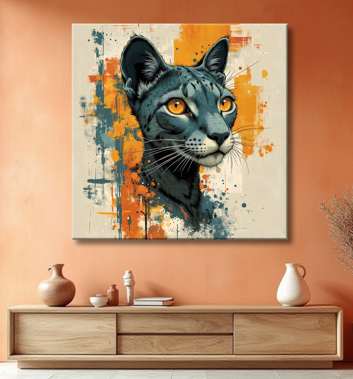 Tableau de chat style peinture moderne avec decor