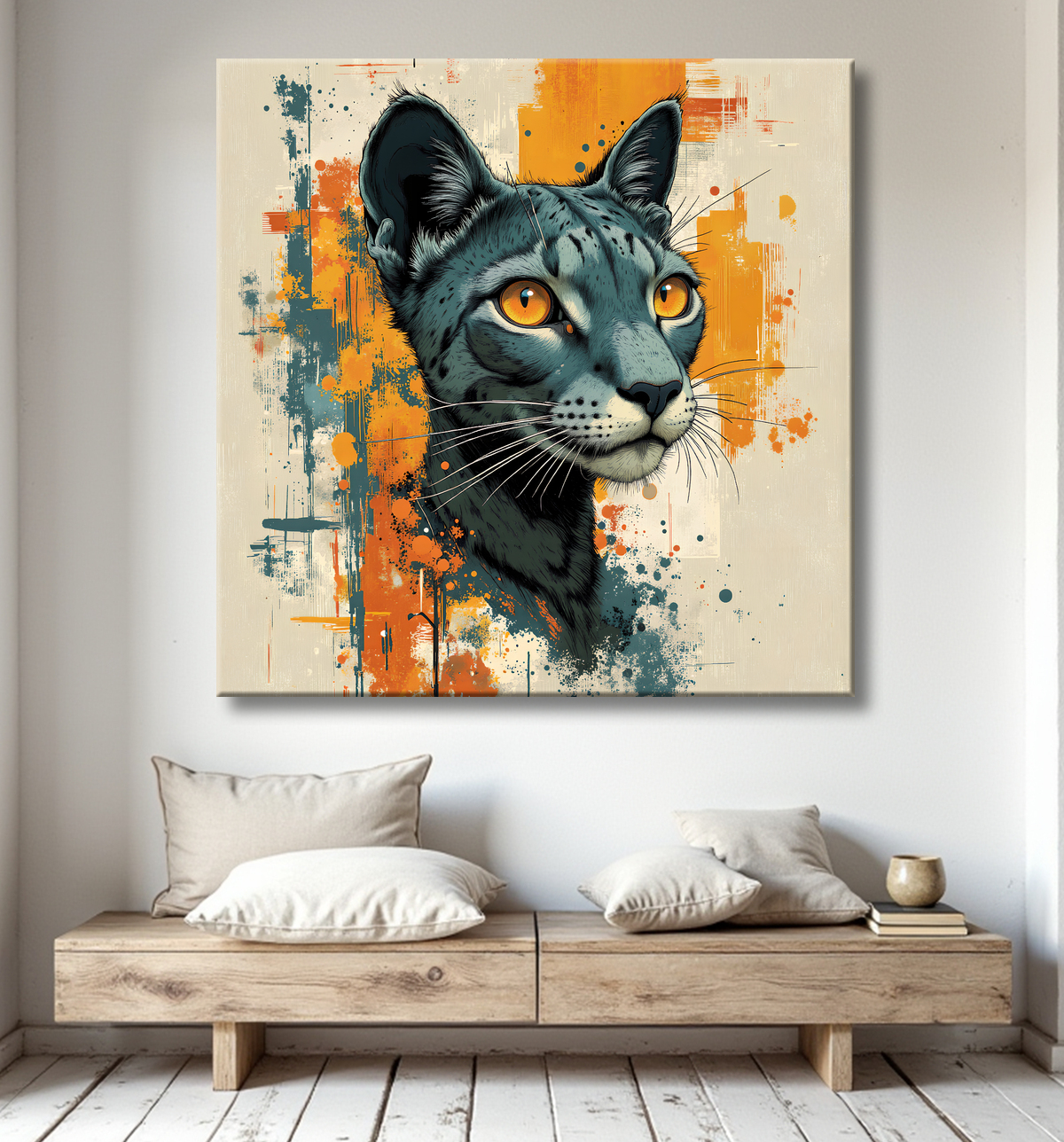 Tableau de chat style peinture moderne avec decor