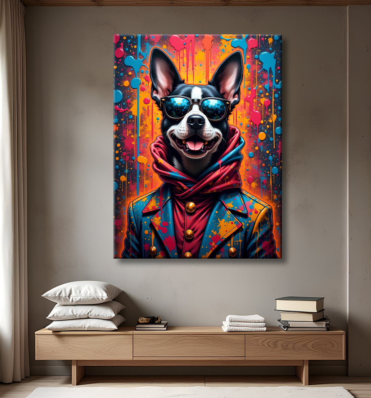 Tableau chien graffiti - Art mural urbain coloré et fun avec decor