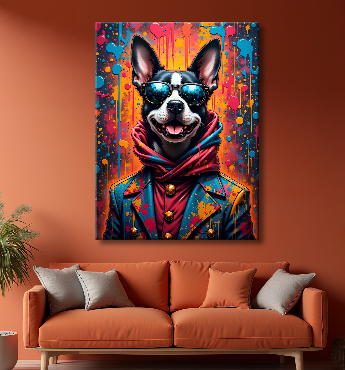 Tableau chien graffiti - Art mural urbain coloré et fun avec decor
