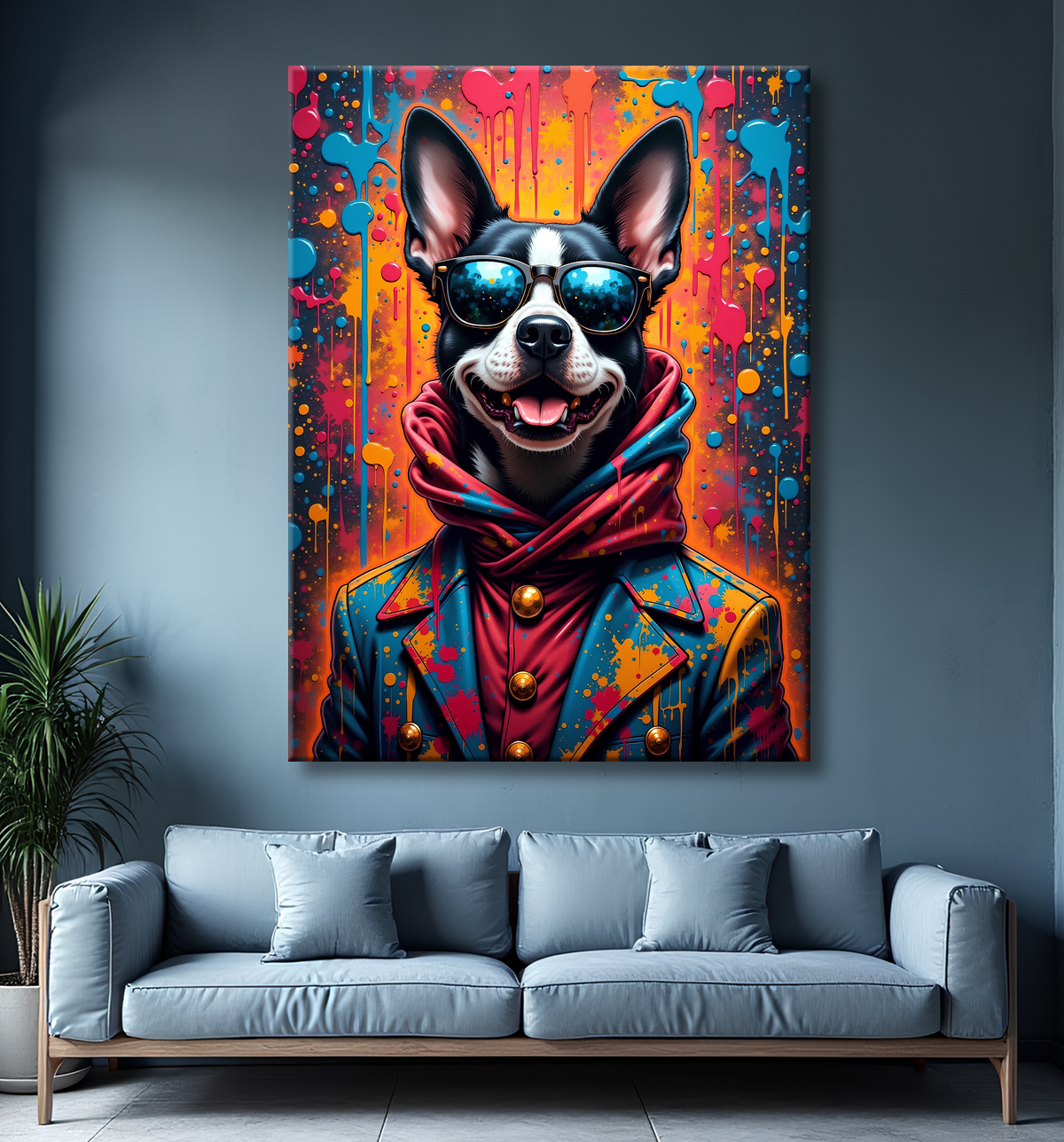 Tableau chien graffiti - Art mural urbain coloré et fun avec decor