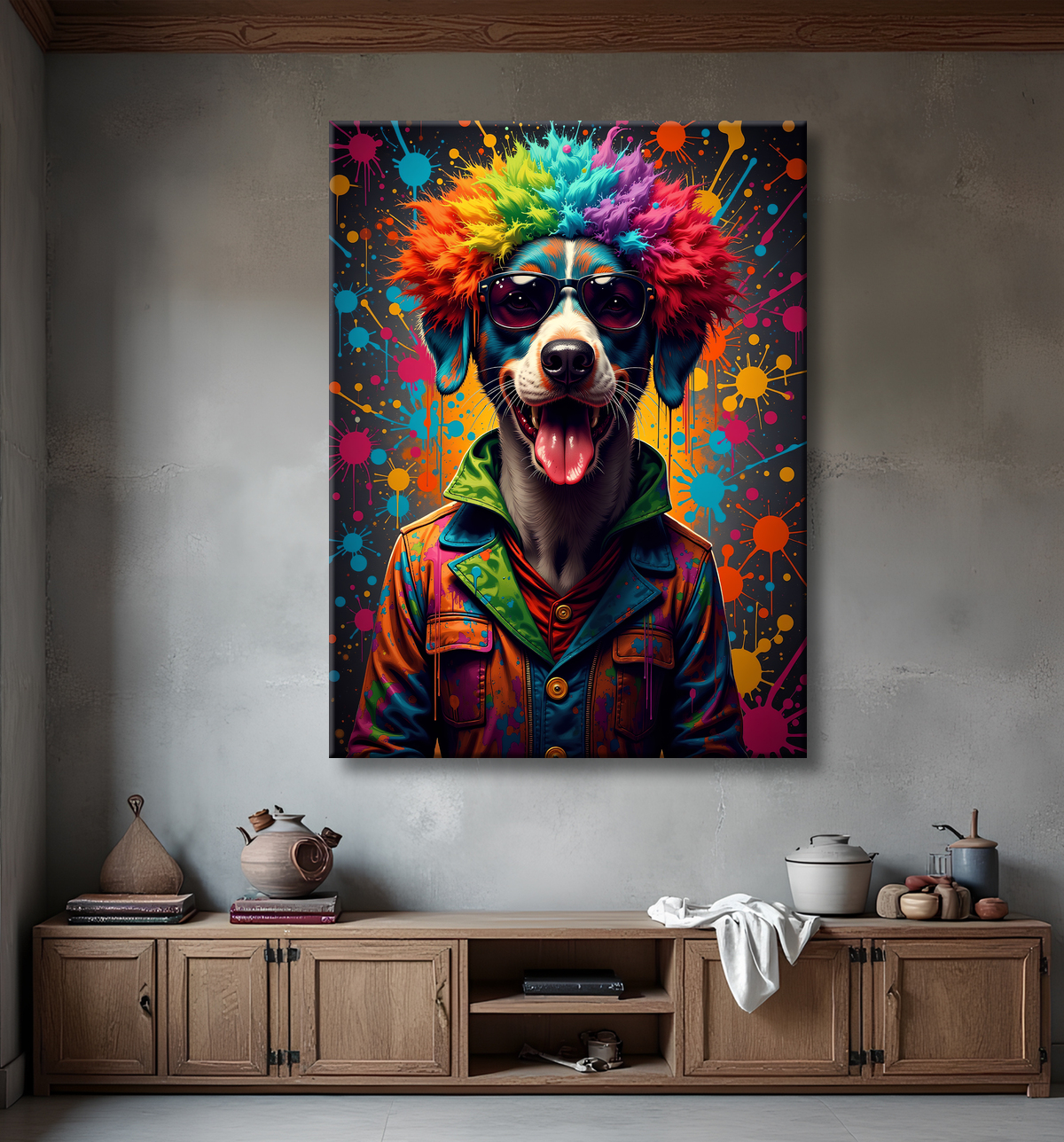 Tableau chien graffiti - Art mural urbain coloré et fun avec decor