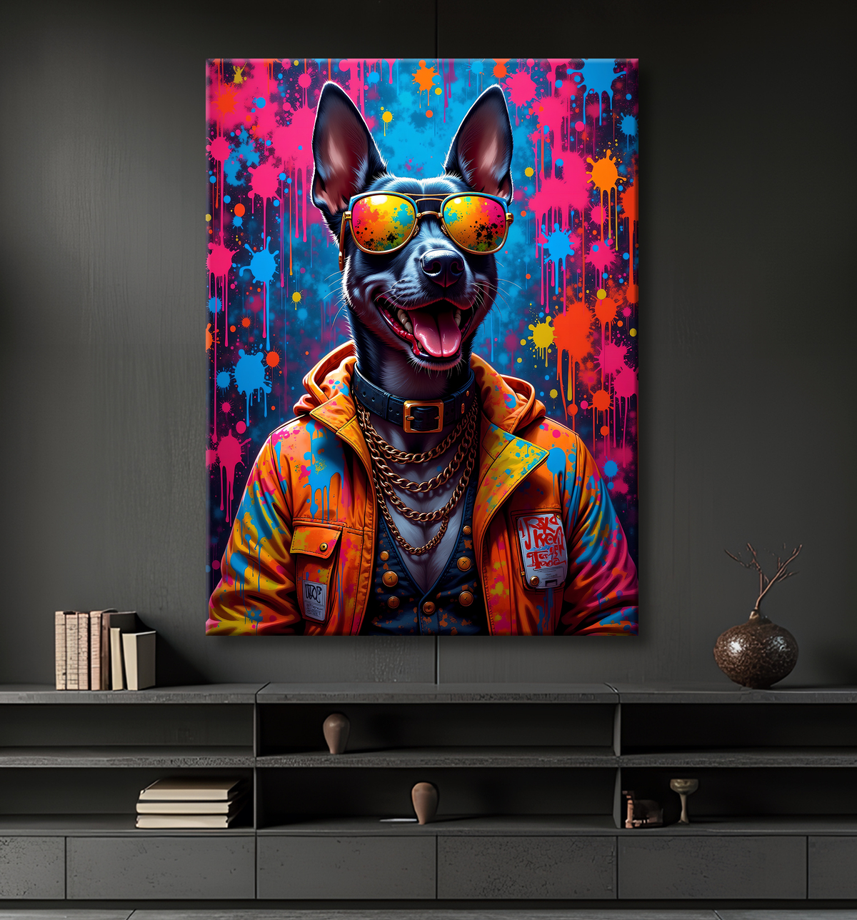 Tableau chien graffiti - Art mural urbain coloré et fun avec decor