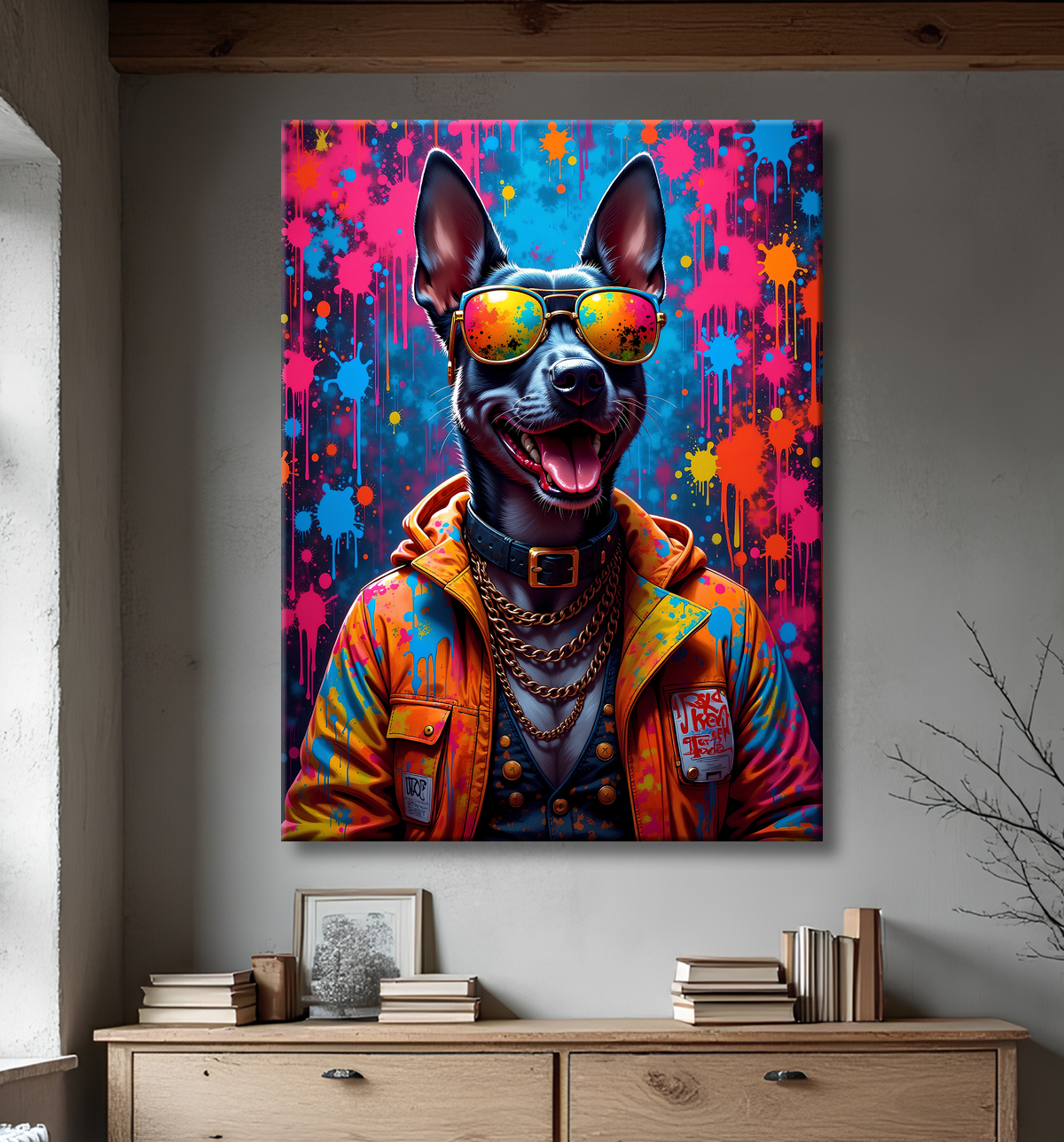 Tableau chien graffiti - Art mural urbain coloré et fun avec decor