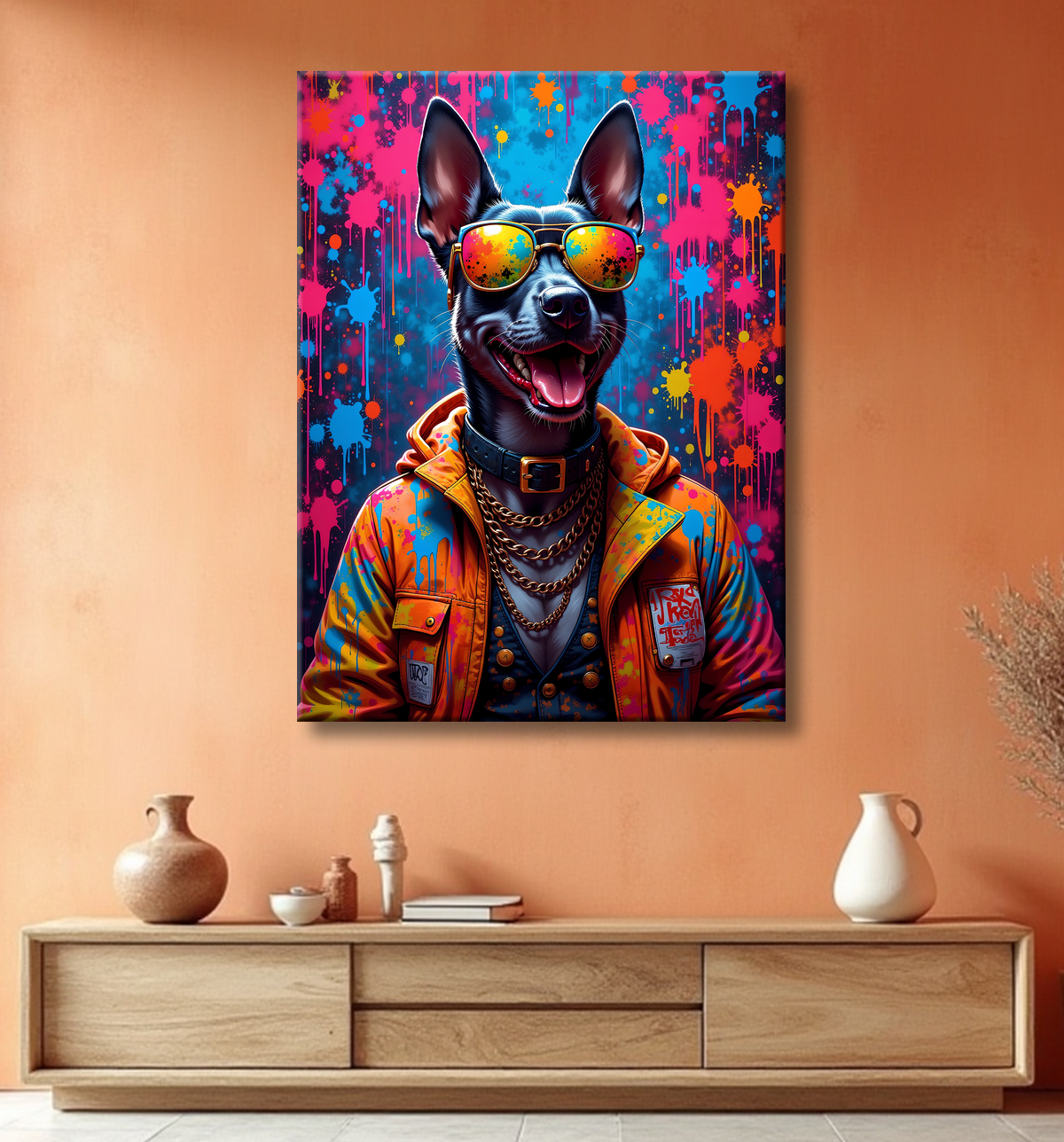 Tableau chien graffiti - Art mural urbain coloré et fun avec decor
