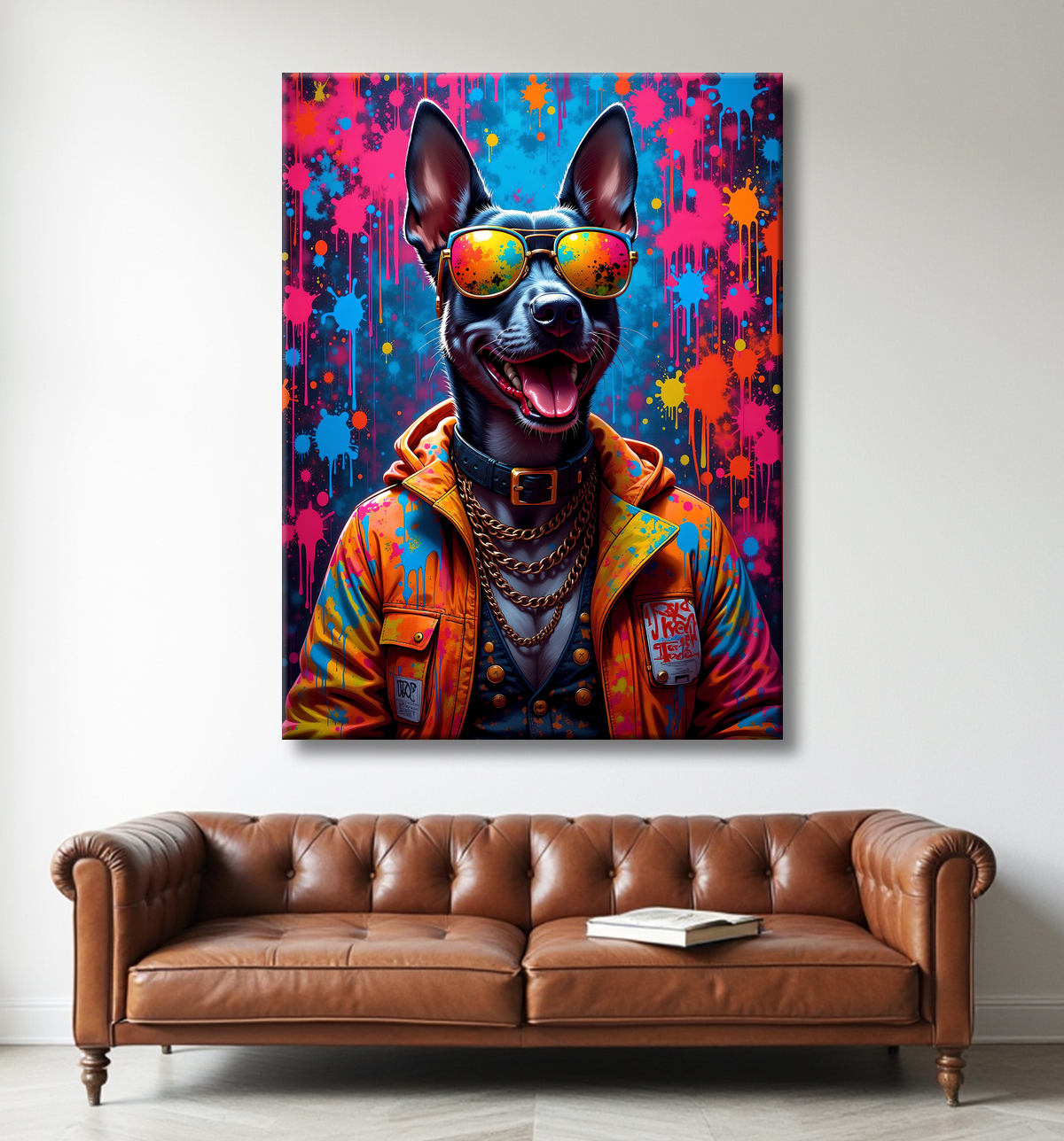 Tableau chien graffiti - Art mural urbain coloré et fun avec decor