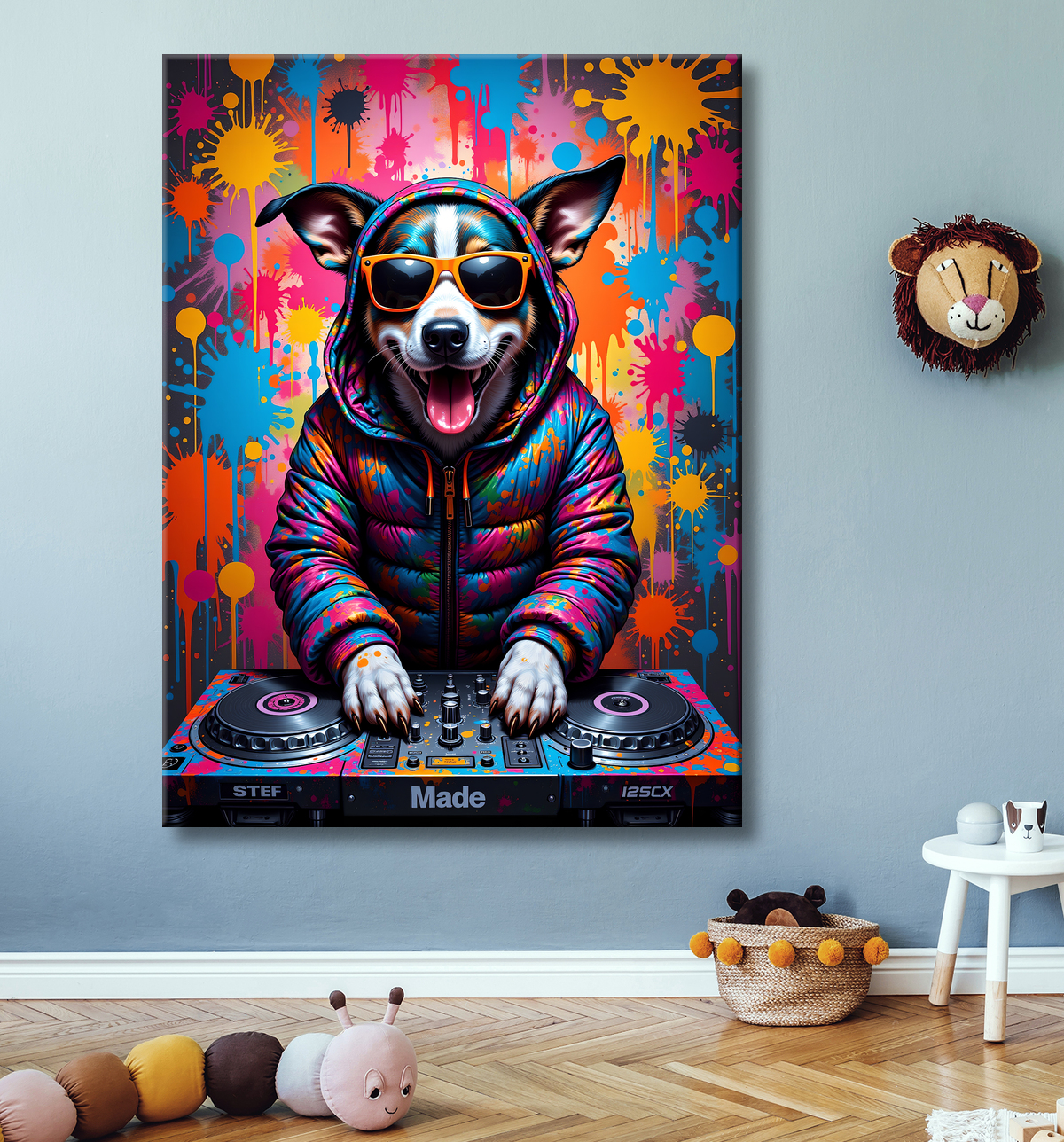 Tableau chien graffiti - Art mural urbain coloré et fun avec decor