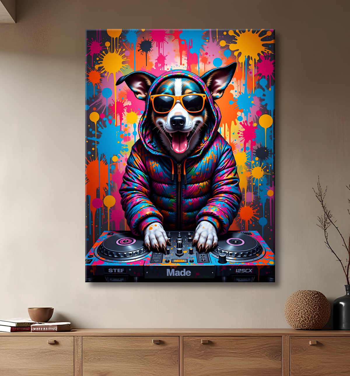 Tableau chien graffiti - Art mural urbain coloré et fun avec decor