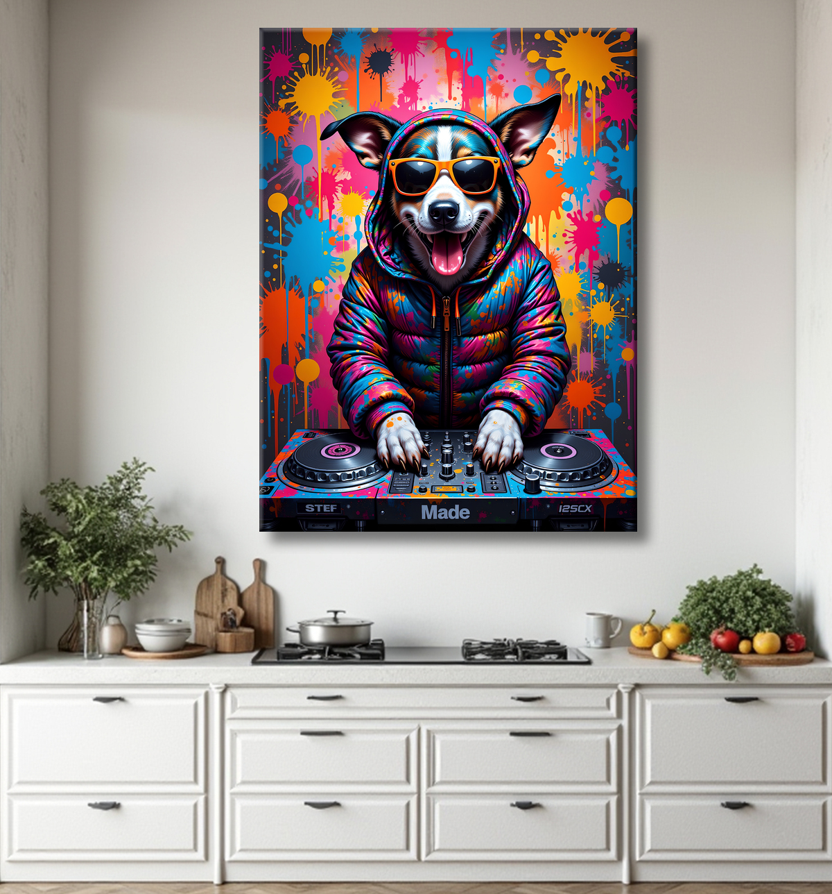 Tableau chien graffiti - Art mural urbain coloré et fun avec decor