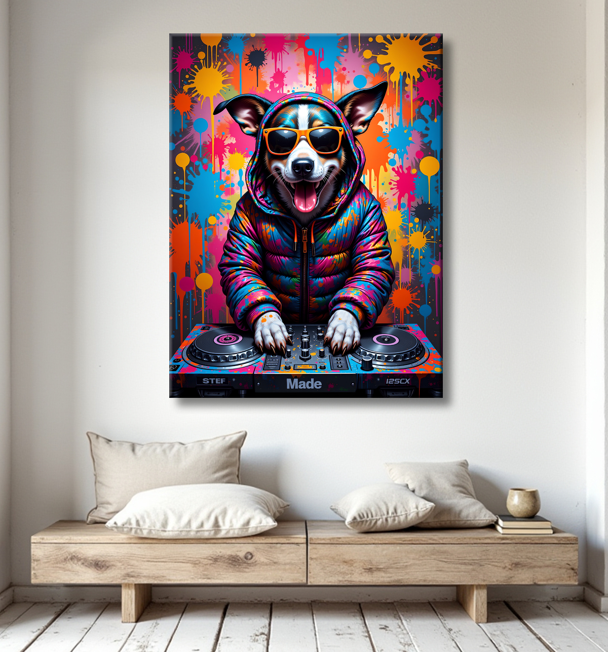 Tableau chien graffiti - Art mural urbain coloré et fun avec decor
